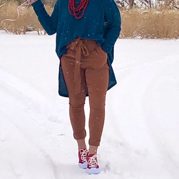 New! Skinny High Waist Paper Bag Pants in Copper - Picture 9 of 16